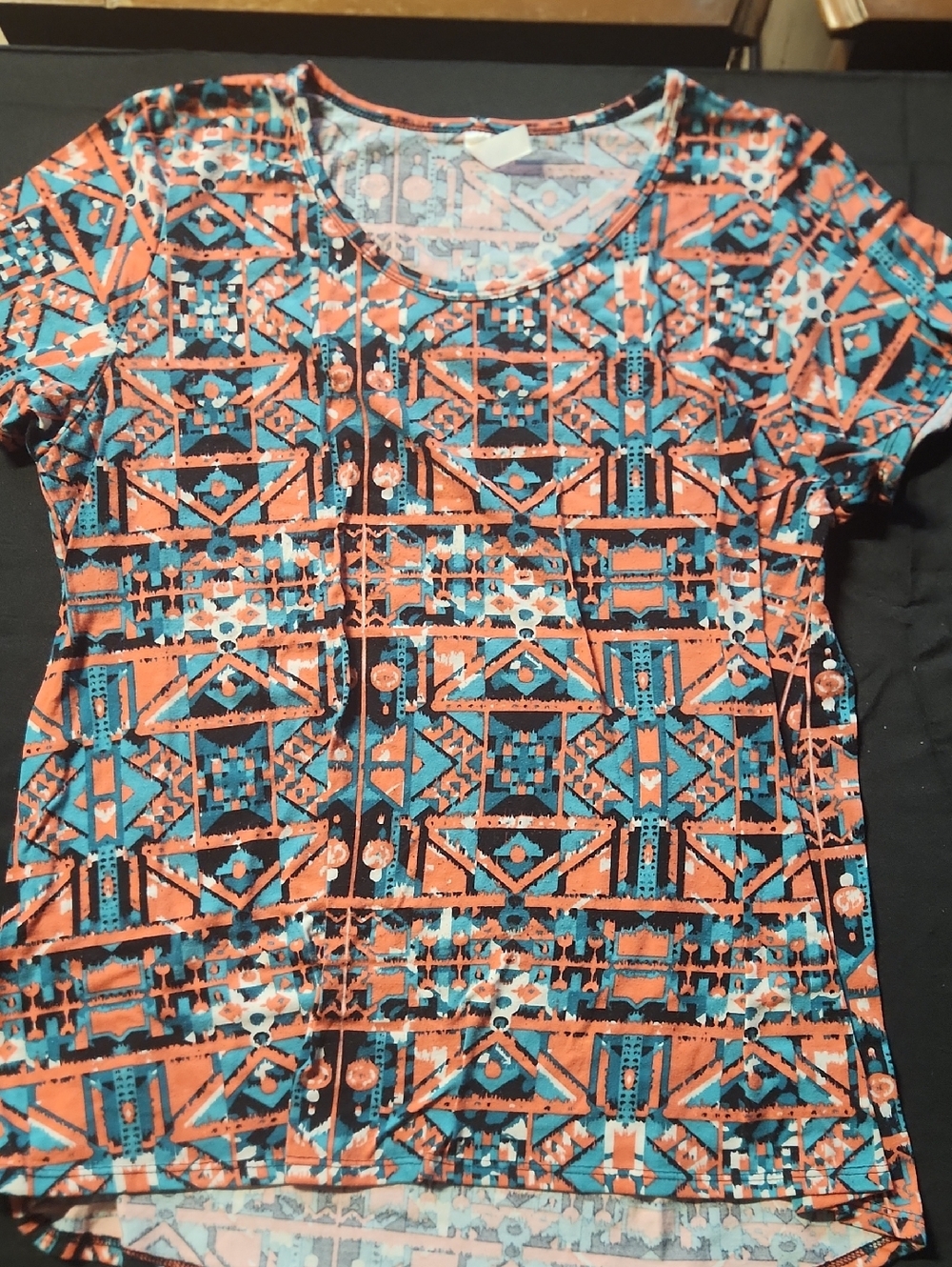 LuLaRoe Orange & Teal Geometric Short-Sleeve Top